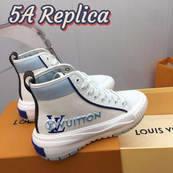 Replica Louis Vuitton Unisex LV Squad Sneaker Boot Blue Canvas Rubber Outsole Circle 9