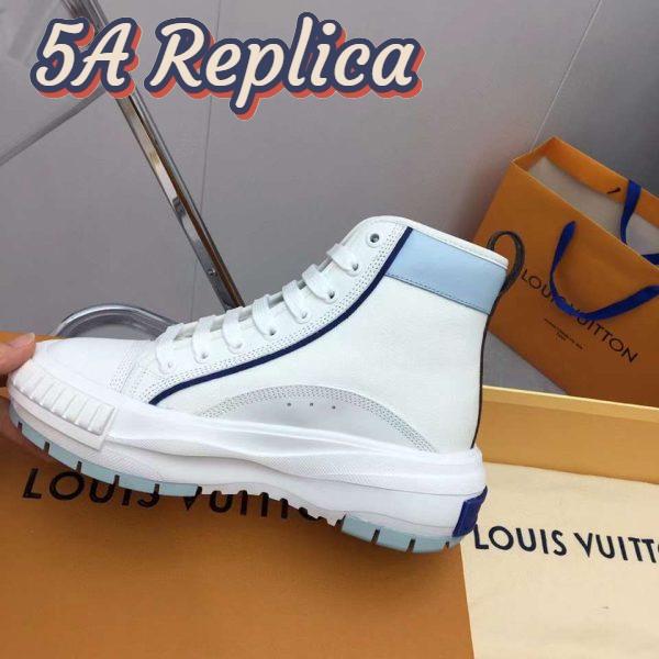Replica Louis Vuitton Unisex LV Squad Sneaker Boot Blue Canvas Rubber Outsole Circle 10