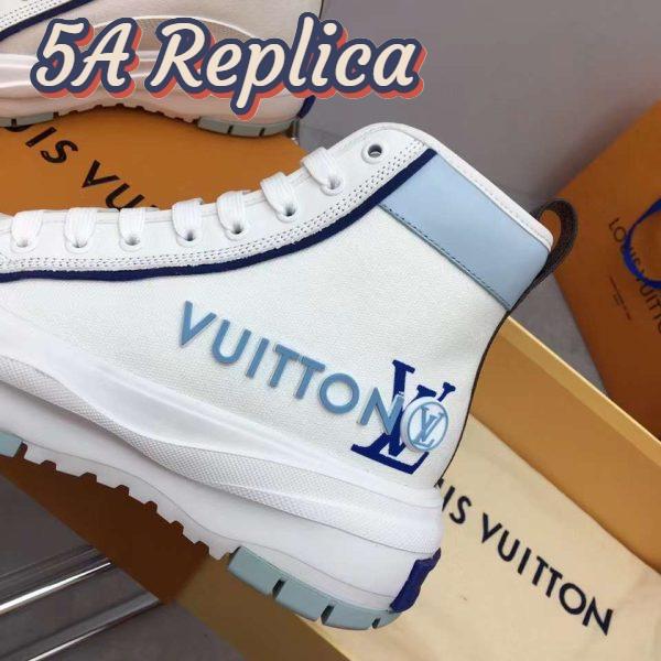 Replica Louis Vuitton Unisex LV Squad Sneaker Boot Blue Canvas Rubber Outsole Circle 13
