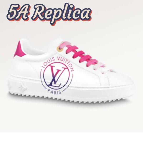 Replica Louis Vuitton Unisex LV Time Out Sneaker Fuchsia Pink Printed Calf Leather Rubber Circle 2