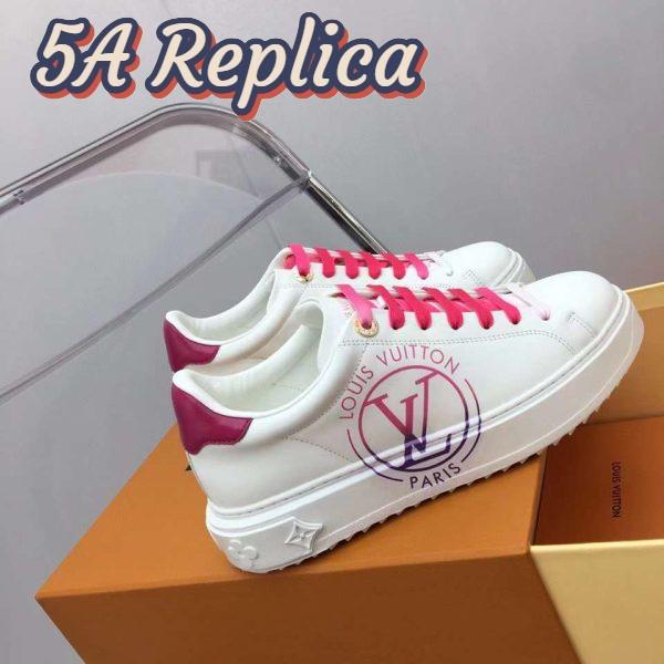 Replica Louis Vuitton Unisex LV Time Out Sneaker Fuchsia Pink Printed Calf Leather Rubber Circle 3