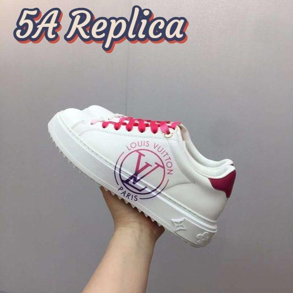 Replica Louis Vuitton Unisex LV Time Out Sneaker Fuchsia Pink Printed Calf Leather Rubber Circle 5