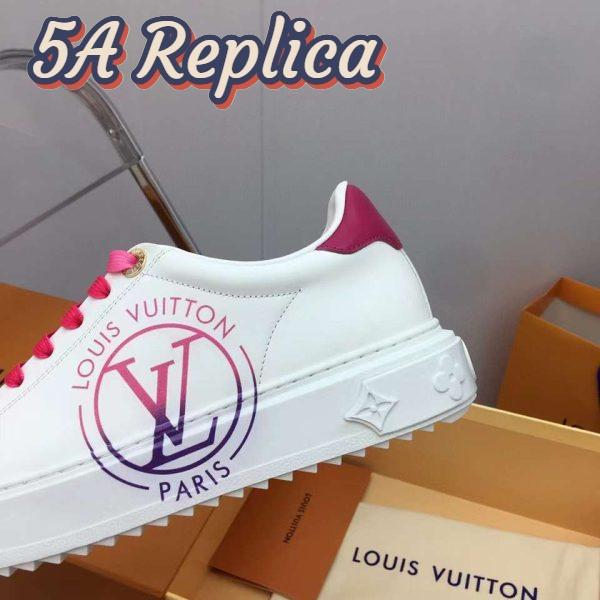 Replica Louis Vuitton Unisex LV Time Out Sneaker Fuchsia Pink Printed Calf Leather Rubber Circle 11