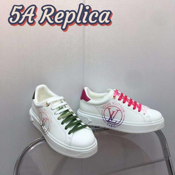 Replica Louis Vuitton Unisex LV Time Out Sneaker Fuchsia Pink Printed Calf Leather Rubber Circle 13