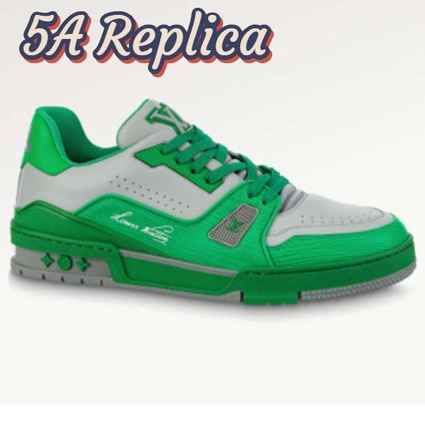 Replica Louis Vuitton Unisex LV Trainer Sneaker Green Epi Calf Leather Rubber Outsole #54 2