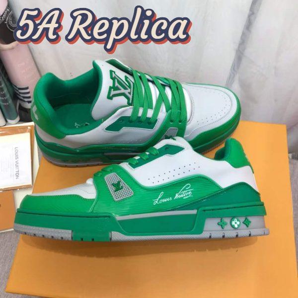 Replica Louis Vuitton Unisex LV Trainer Sneaker Green Epi Calf Leather Rubber Outsole #54 7