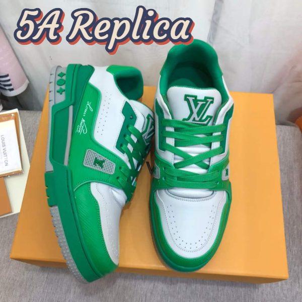 Replica Louis Vuitton Unisex LV Trainer Sneaker Green Epi Calf Leather Rubber Outsole #54 9