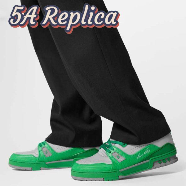 Replica Louis Vuitton Unisex LV Trainer Sneaker Green Epi Calf Leather Rubber Outsole #54 13