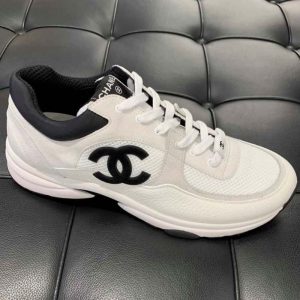 Replica Chanel CC Women Calfskin & Mixed Fibers Sneakers White 1cm Heel