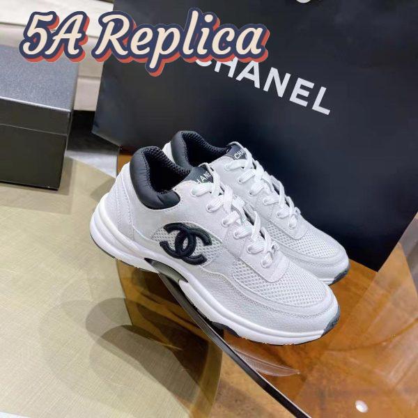 Replica Chanel CC Women Calfskin & Mixed Fibers Sneakers White 1cm Heel 3