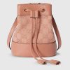 Replica Gucci Women Ophidia Mini GG Bucket Bag Pink Canvas Leather Drawstring Closure