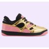 Replica Gucci Unisex Basket Sneaker Gold Metallic Leather Pink Rubber Low 3.3 Cm Heel