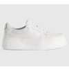 Replica Gucci Unisex GG Embossed Sneaker White Smooth Leather Lace Up Flat