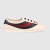 Replica Gucci Men Leather Low-Top Sneaker Shoes with Web Stripe-White