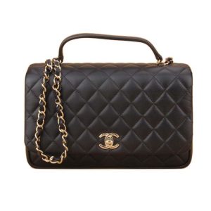 Replica Chanel Women CF Flap Bag in Calfskin Leather with Top Handle-Black