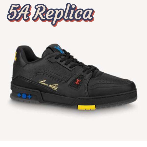 Replica Louis Vuitton LV Unisex LV Trainer Sneaker Black Grained Calf Leather Rubber Outsole