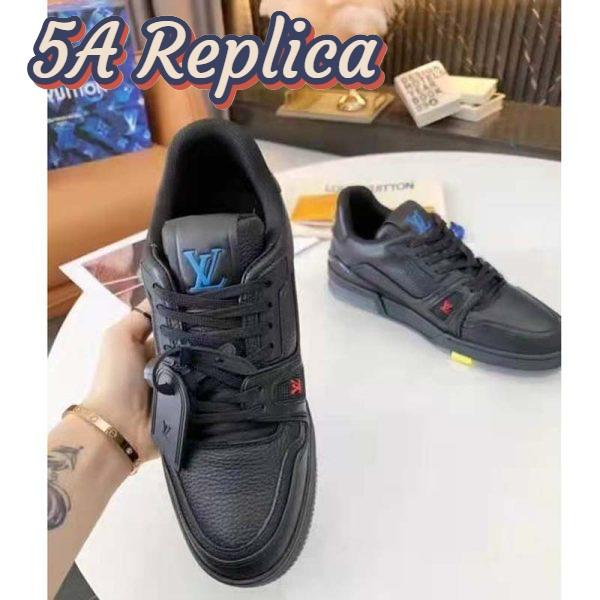 Replica Louis Vuitton LV Unisex LV Trainer Sneaker Black Grained Calf Leather Rubber Outsole 9