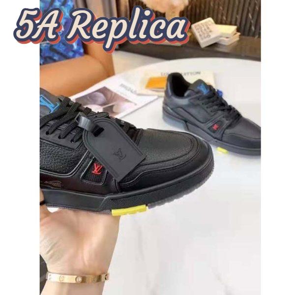 Replica Louis Vuitton LV Unisex LV Trainer Sneaker Black Grained Calf Leather Rubber Outsole 10