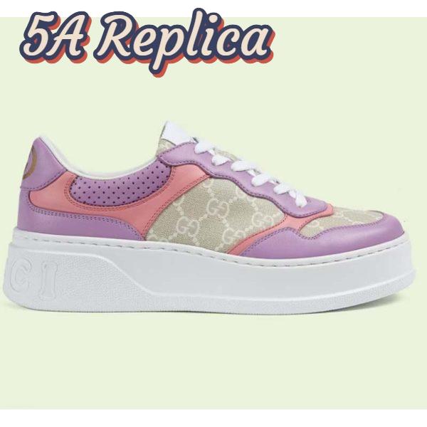 Replica Gucci Unisex GG Sneaker Pink Purple Beige Supreme Canvas Grey Perforated Leather 2