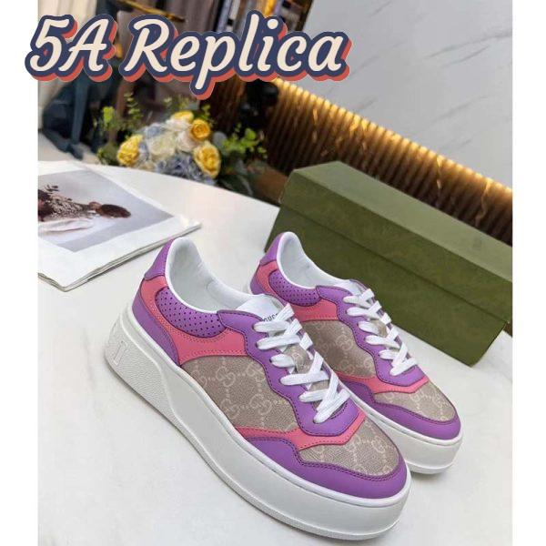 Replica Gucci Unisex GG Sneaker Pink Purple Beige Supreme Canvas Grey Perforated Leather 3