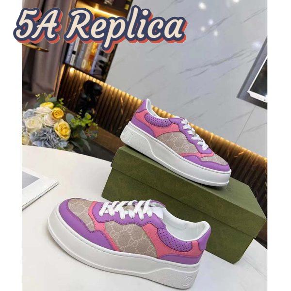 Replica Gucci Unisex GG Sneaker Pink Purple Beige Supreme Canvas Grey Perforated Leather 4