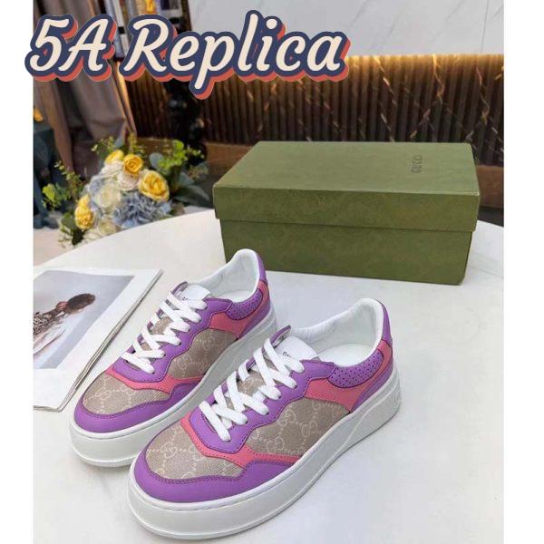 Replica Gucci Unisex GG Sneaker Pink Purple Beige Supreme Canvas Grey Perforated Leather 5