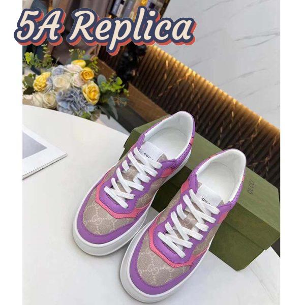 Replica Gucci Unisex GG Sneaker Pink Purple Beige Supreme Canvas Grey Perforated Leather 6