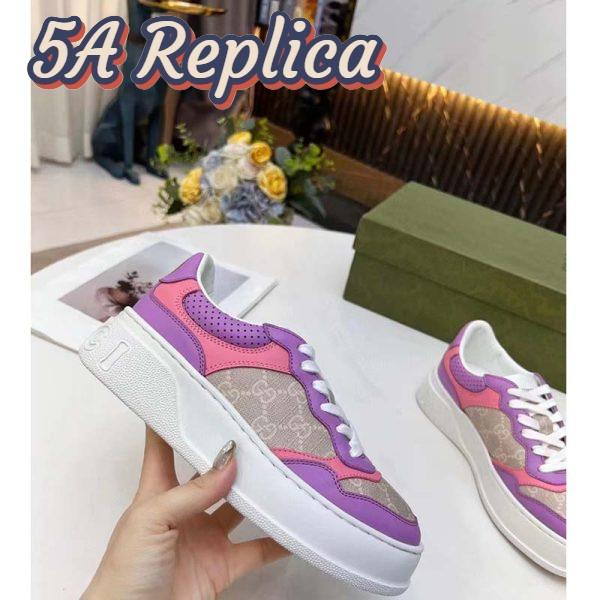 Replica Gucci Unisex GG Sneaker Pink Purple Beige Supreme Canvas Grey Perforated Leather 7