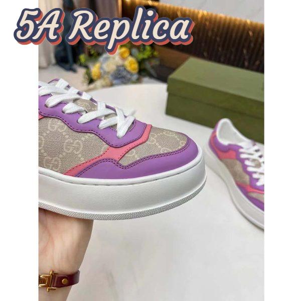 Replica Gucci Unisex GG Sneaker Pink Purple Beige Supreme Canvas Grey Perforated Leather 9