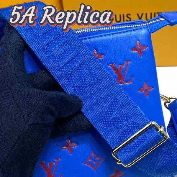 Replica Louis Vuitton LV Unisex Cruissin PM Handbag Blue Red Monogram Embossed Puffy Lambskin 13