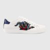 Replica Gucci Women Ace Embroidered Sneaker with Crystal Kingsnake-White