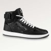 Replica Louis Vuitton LV Unisex Rivoli Sneaker Boot Black Calf Leather Monogram Metallic Canvas
