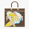 Replica Fendi Women Sunshine Medium FF Glazed Fabric Shopper with Inlay