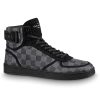 Replica Louis Vuitton LV Men Rivoli Sneaker Boot Shoes in Iconic Damier Graphite Canvas-Grey