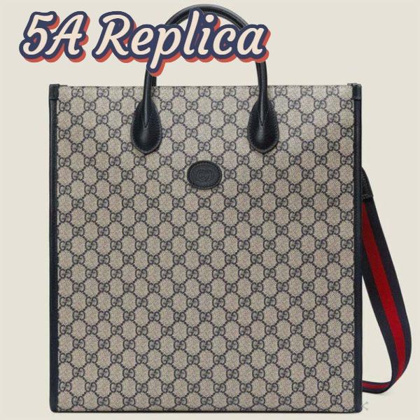 Replica Gucci GG Unisex Medium Tote Bag Interlocking G Beige Blue Supreme Canvas 2