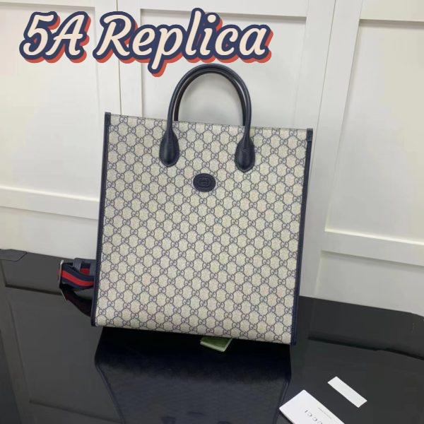 Replica Gucci GG Unisex Medium Tote Bag Interlocking G Beige Blue Supreme Canvas 4