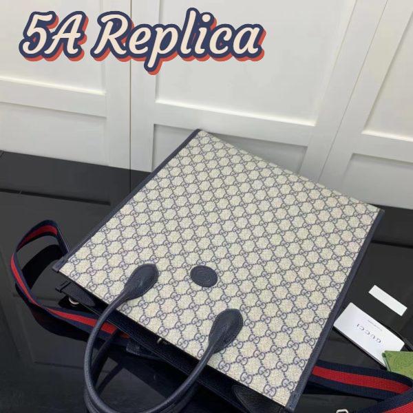 Replica Gucci GG Unisex Medium Tote Bag Interlocking G Beige Blue Supreme Canvas 6