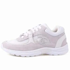 Replica Chanel Women CC Low Top Sneakers Calfskin Suede Leather Triple White
