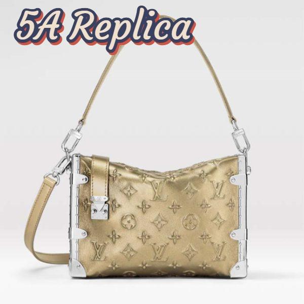 Replica Louis Vuitton LV Unisex Side Trunk Handbag Light Gold Calfskin