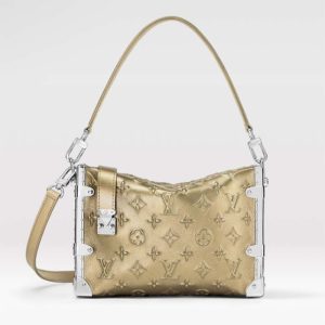 Replica Louis Vuitton LV Unisex Side Trunk Handbag Light Gold Calfskin 2