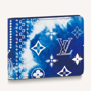 Replica Louis Vuitton LV Unisex Slender Wallet Blue Cowhide Leather Textile Lining