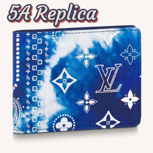 Replica Louis Vuitton LV Unisex Slender Wallet Blue Cowhide Leather Textile Lining 2
