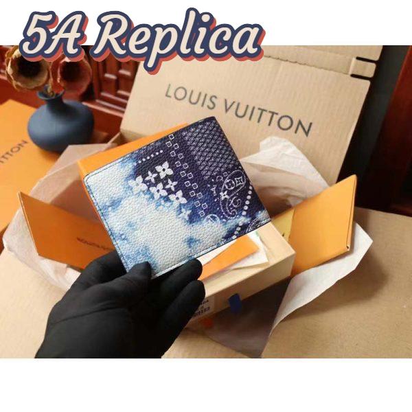 Replica Louis Vuitton LV Unisex Slender Wallet Blue Cowhide Leather Textile Lining 5
