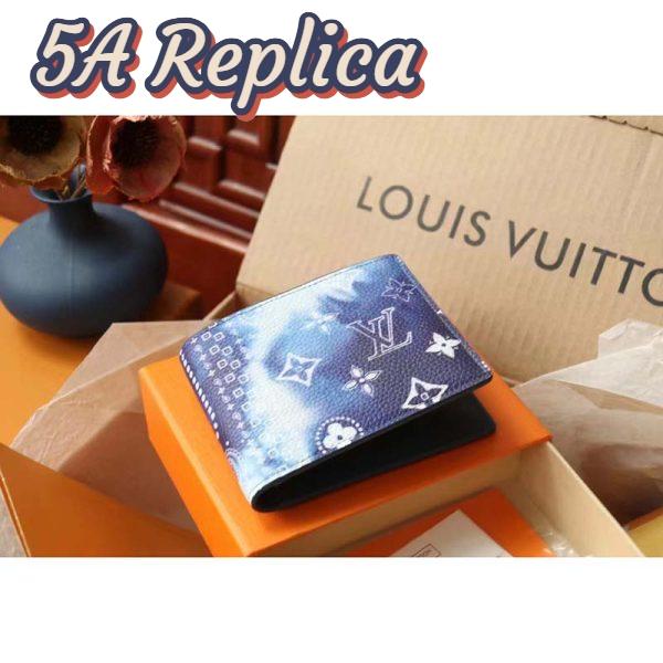 Replica Louis Vuitton LV Unisex Slender Wallet Blue Cowhide Leather Textile Lining 6