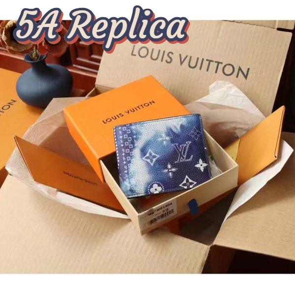 Replica Louis Vuitton LV Unisex Slender Wallet Blue Cowhide Leather Textile Lining 7