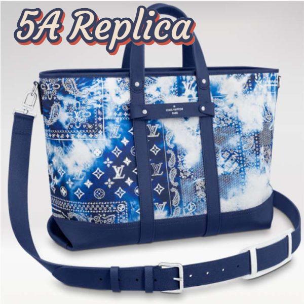 Replica Louis Vuitton LV Unisex Tote Journey Carryall Bag Blue Cowhide Leather Textile Lining 2