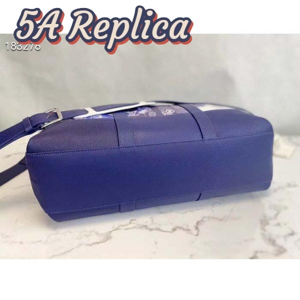 Replica Louis Vuitton LV Unisex Tote Journey Carryall Bag Blue Cowhide Leather Textile Lining 7