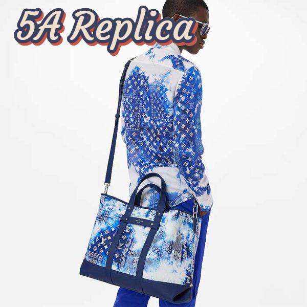 Replica Louis Vuitton LV Unisex Tote Journey Carryall Bag Blue Cowhide Leather Textile Lining 12