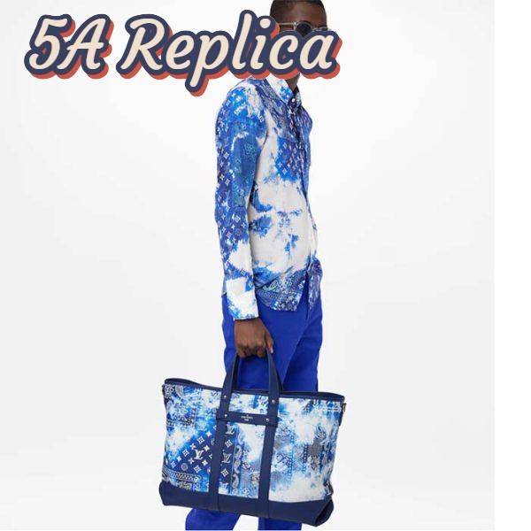 Replica Louis Vuitton LV Unisex Tote Journey Carryall Bag Blue Cowhide Leather Textile Lining 13