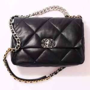 Replica Chanel Women 19 Large Handbag Lambskin Gold Silver-Tone Ruthenium-Finish Metal Black 2
